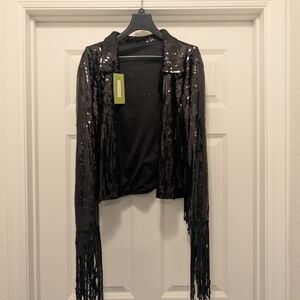 Black Sequin Fringe Blouse